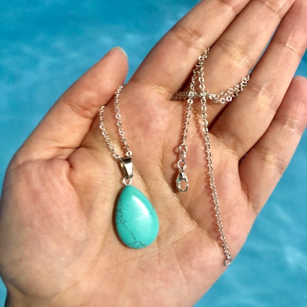 New Handmade 925 Sterling Silver Natural Turquoise Water Drop Necklace - Picture 11 of 15